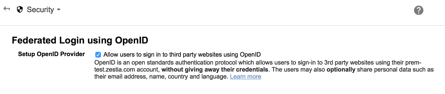 Casilla de verificación para permitir el inicio de sesión federado con OpenID