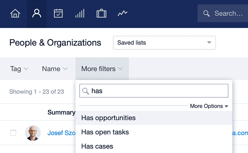 More filters with Has Opportunities highlighted