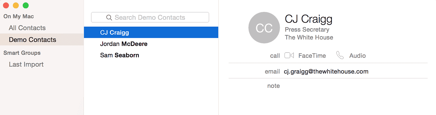 Contacts menu on a Mac