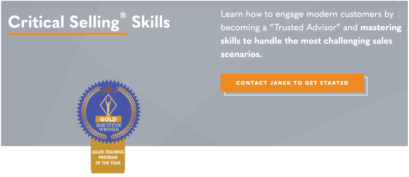 A screen grab of Janek's Critical Selling Skills sales training
