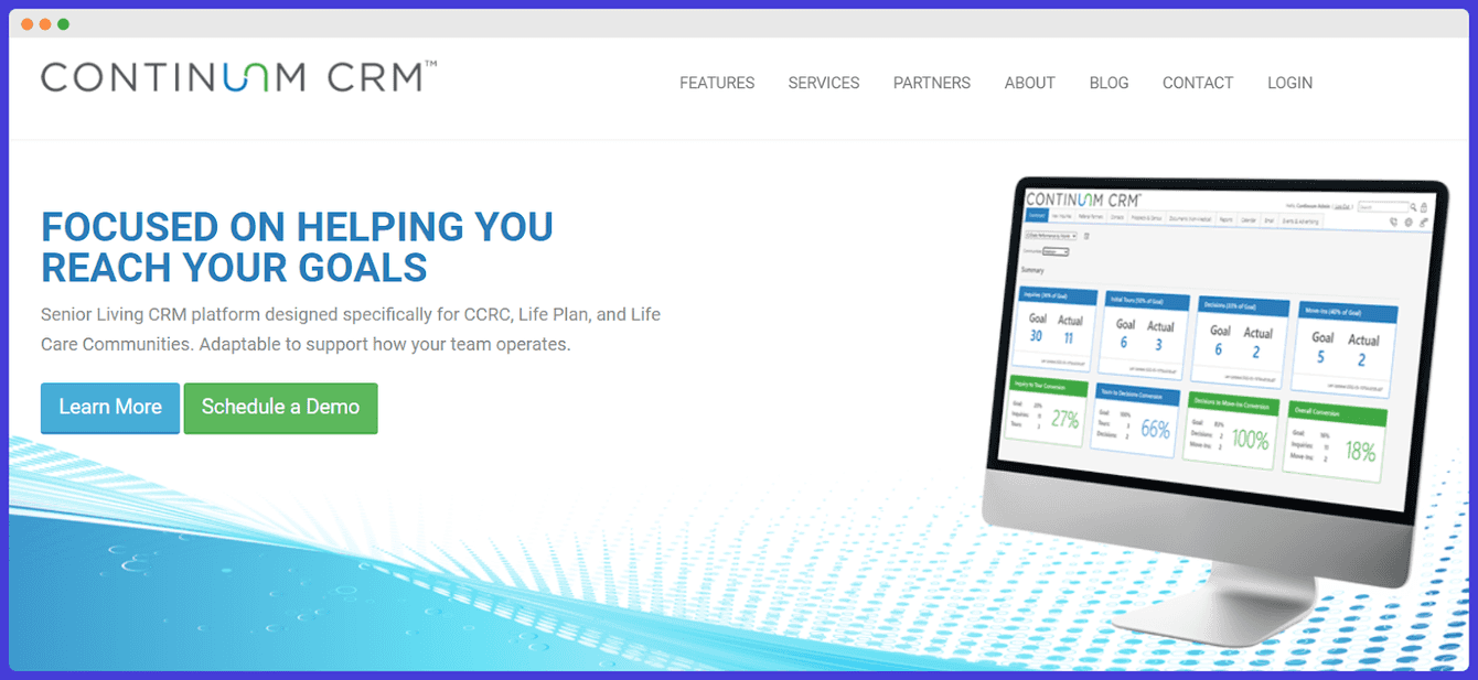 A screenshot of Continuum CRM's website