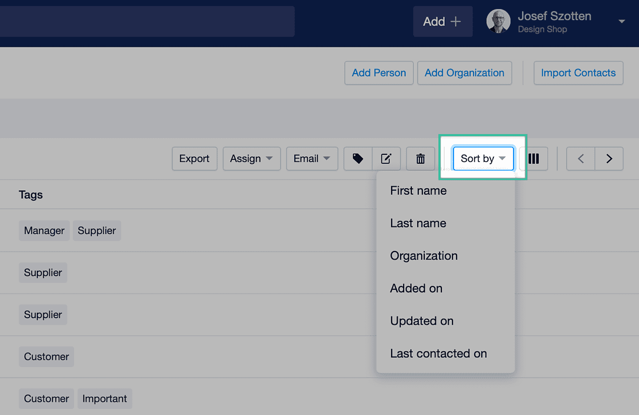 Sort by drop down highlighted