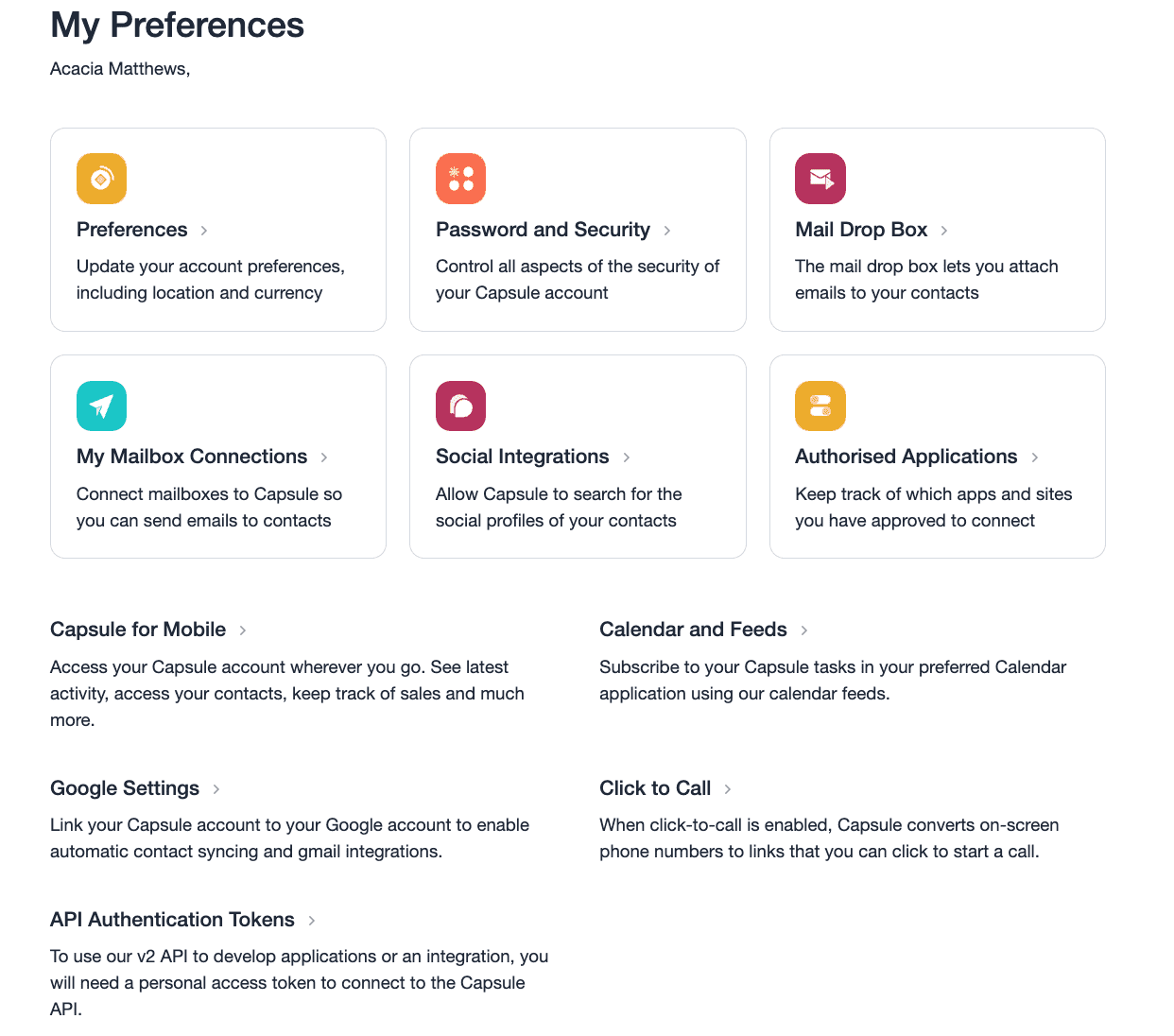 menu des préférences de l'utilisateur