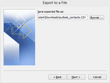 Tab to 'save export file as...'