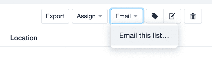Email button with 'email this list' option selected