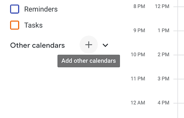 Botón + para agregar otros calendarios