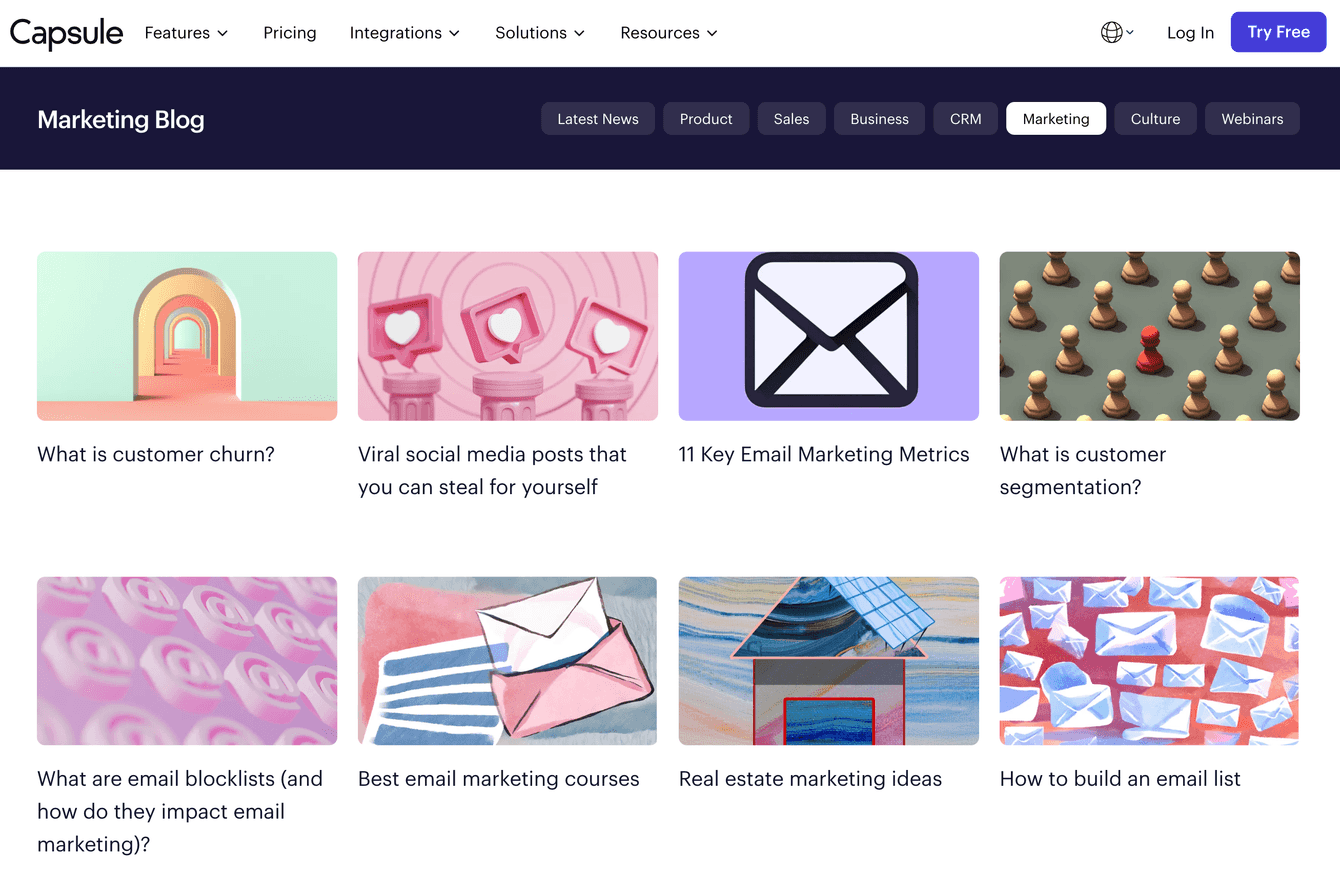 A screenshot of Capsule's marketing-themed
blogs