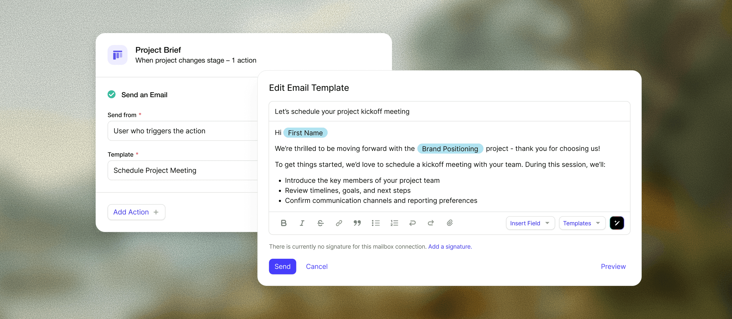 Automatize e-mails e tarefas repetidas para que você possa dedicar menos tempo à administração e mais tempo a cultivar o relacionamento com os clientes.