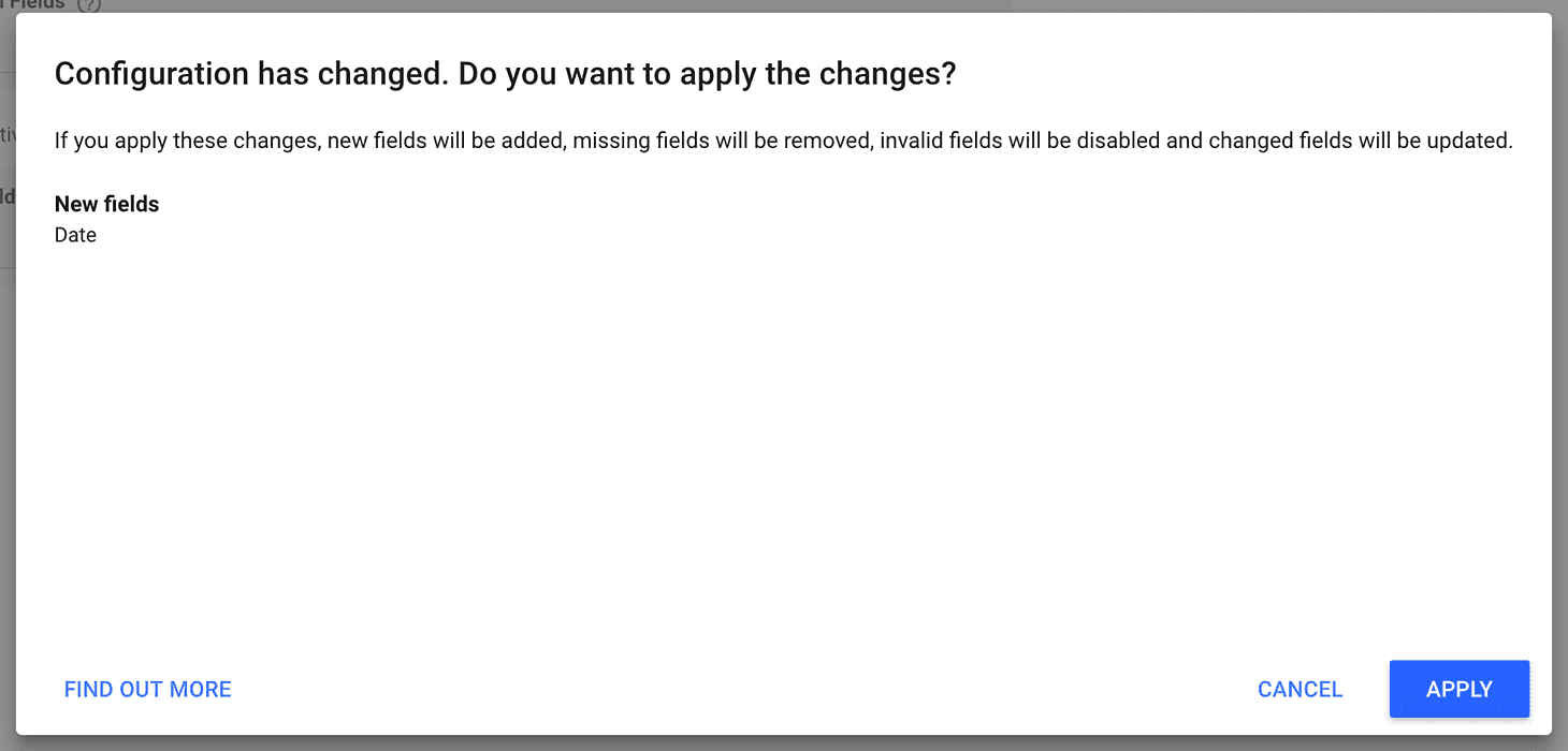 List of changes to review before clicking Apply button
