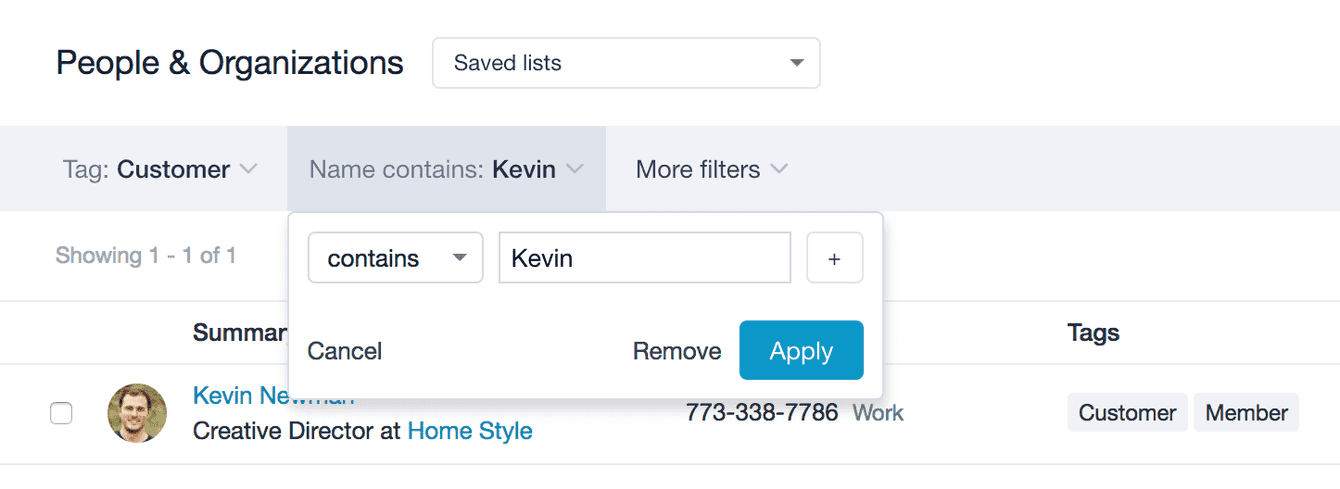 filter options by name for people and organizations