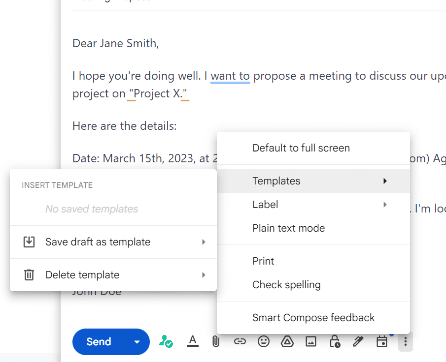 Save draft as template setting in Gmail