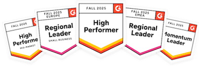 G2 awards - Leader (Small Business), Spring 2024. High Performer (Americas), Spring 2024. High Performer (Spring), 2024. Small Business High Performer (Europe), Spring 2024. Momentum Leader (Spring), 2024.
