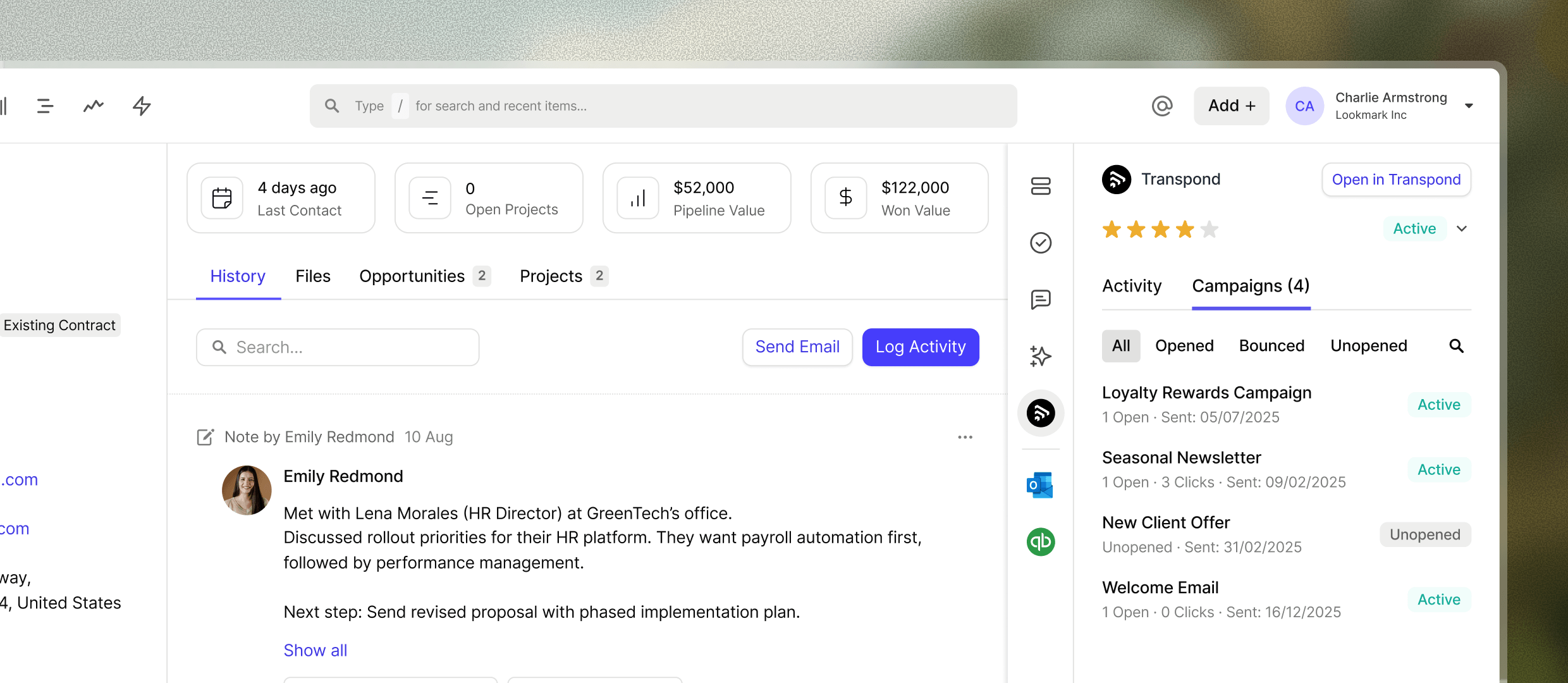 Transpond s'intègre à Capsule CRM pour partager l'engagement dans les campagnes et les abonnements au sein de vos enregistrements de contacts.