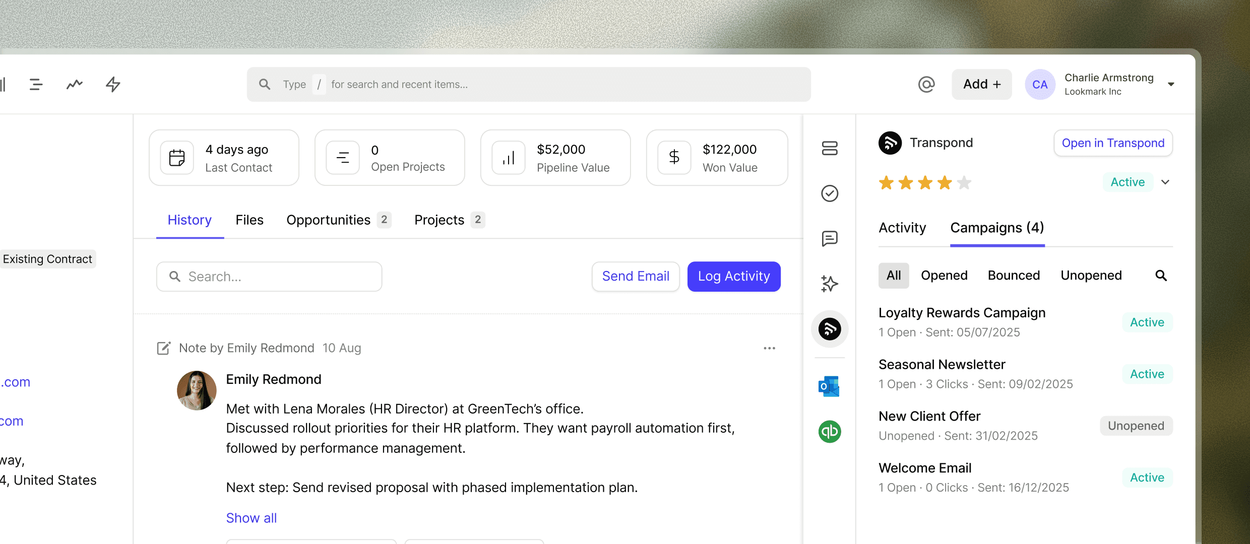 Transpond integrates with Capsule CRM to share campaign engagement and subscriptions inside your contact records