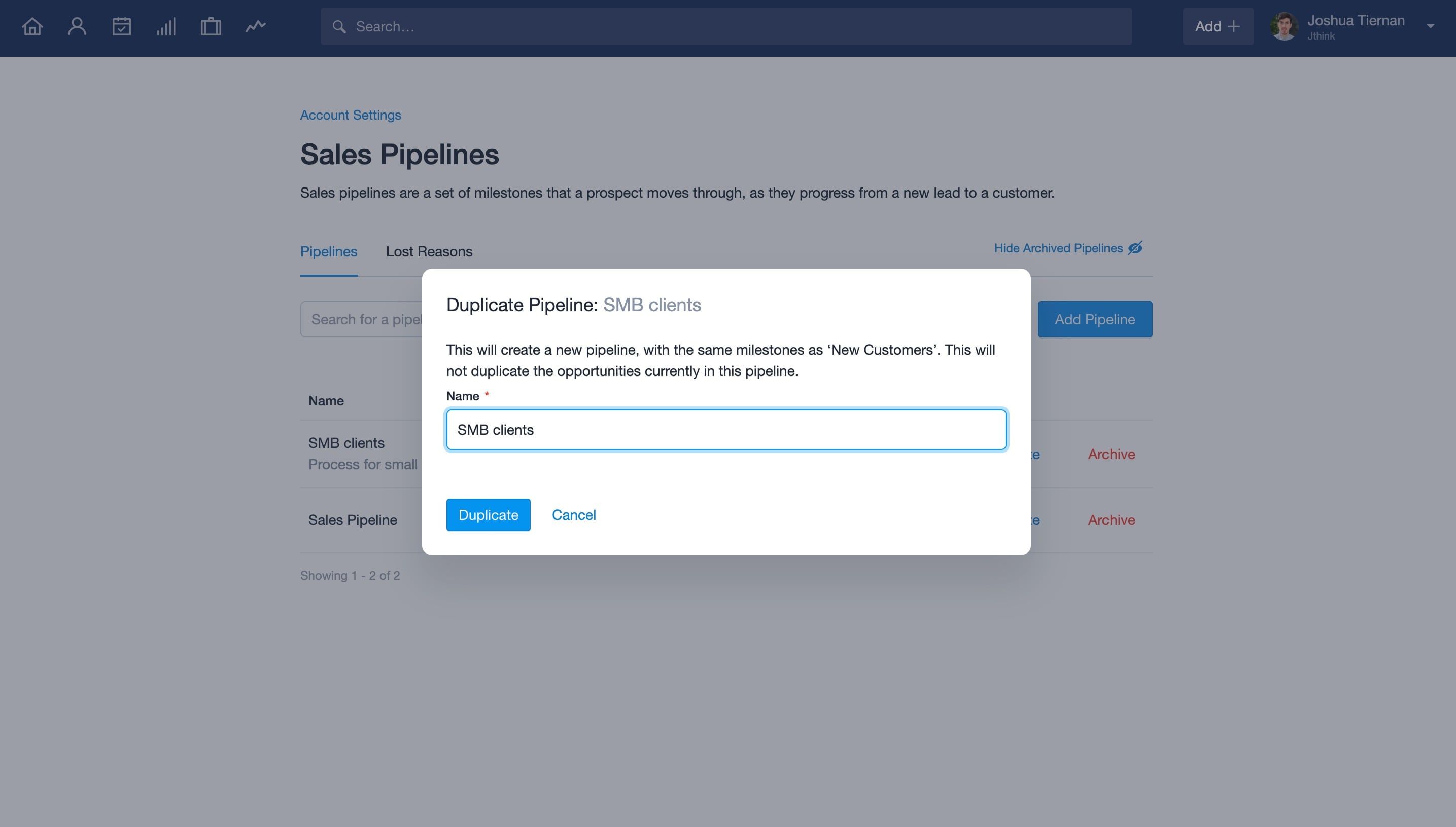 Duplicating a pipeline