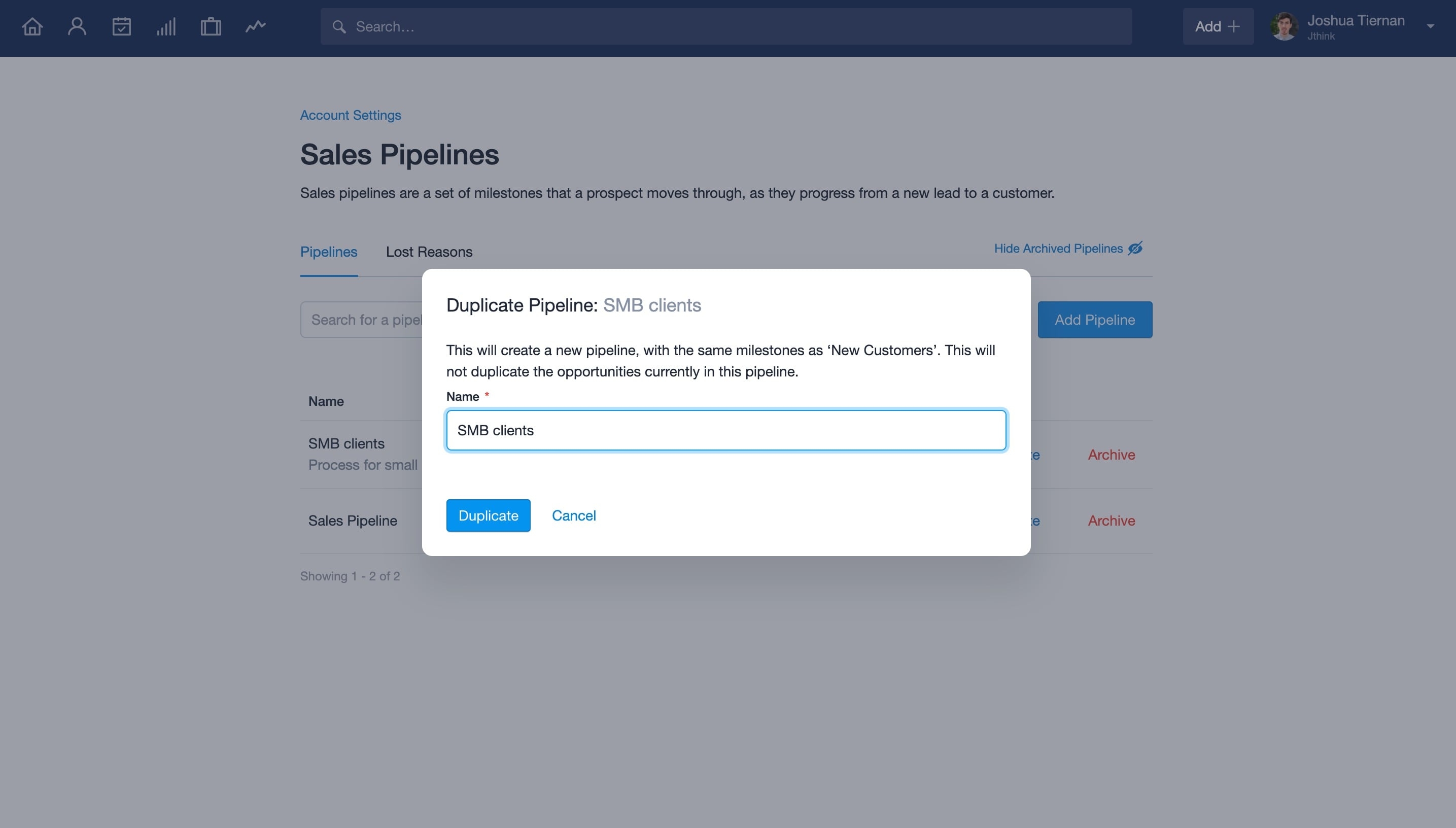 Duplicating a pipeline