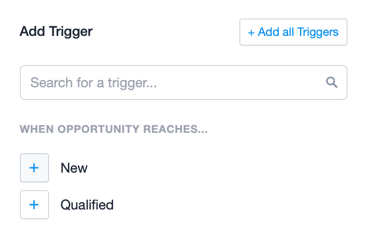 buttons for adding a new workflow automation trigger