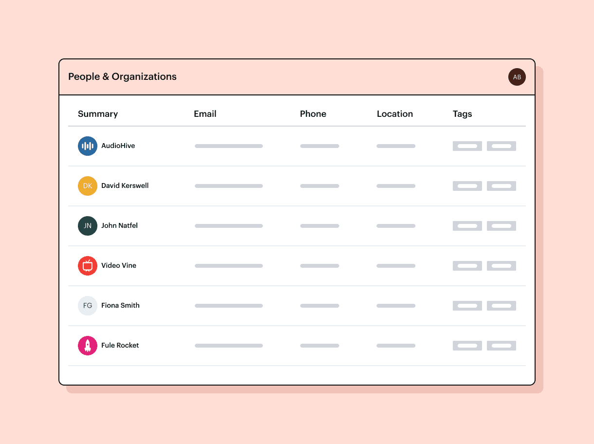Données organisées sous forme de contacts dans Capsule