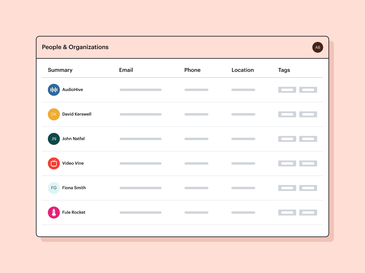 Data organized as contacts in Capsule