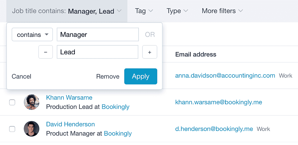 filtering by Manager or Lead job titles