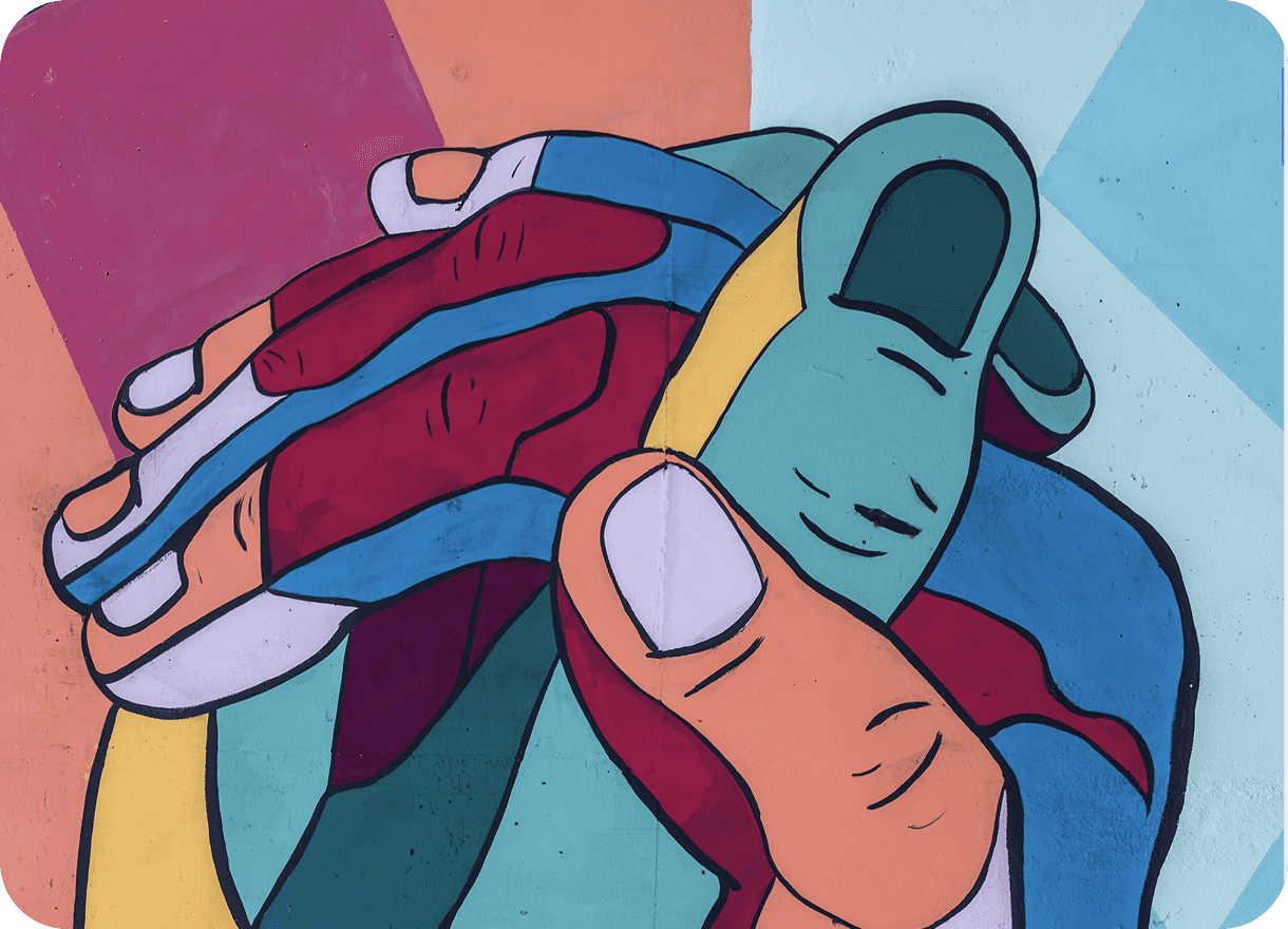 Colorful illustration of 2 hands being held together facing upwards