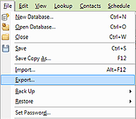 File dropdown with export highlighted