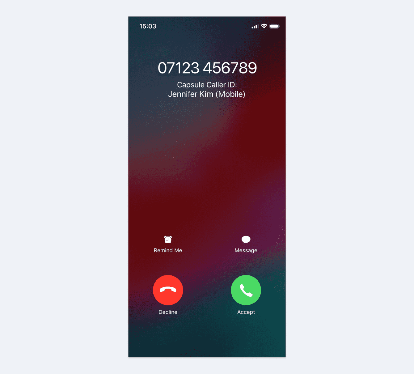 screenshot from mobile of incoming call