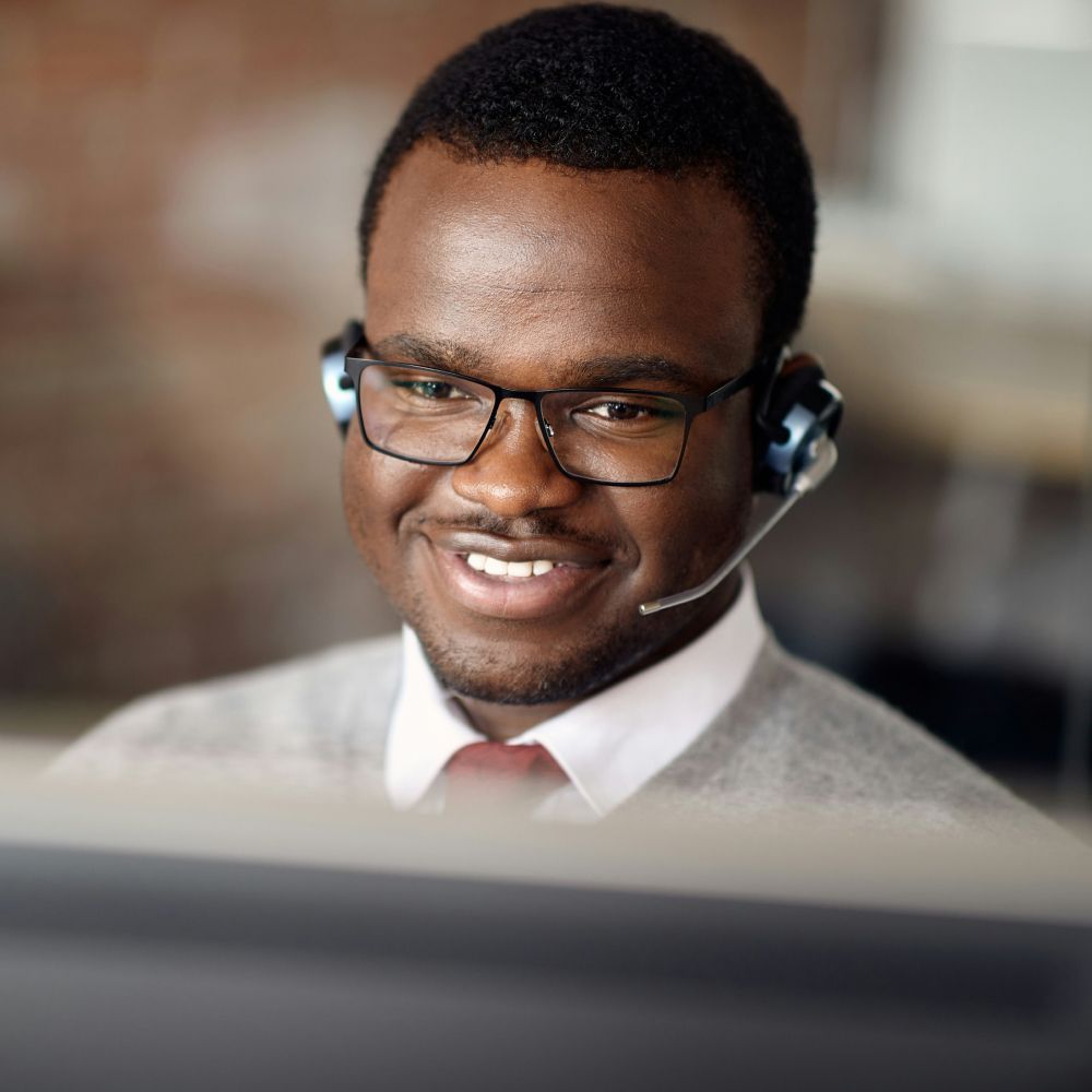 A call center agent wearing a headset