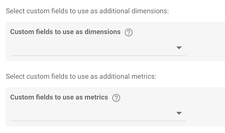 Dimensões e métricas personalizadas a serem selecionadas