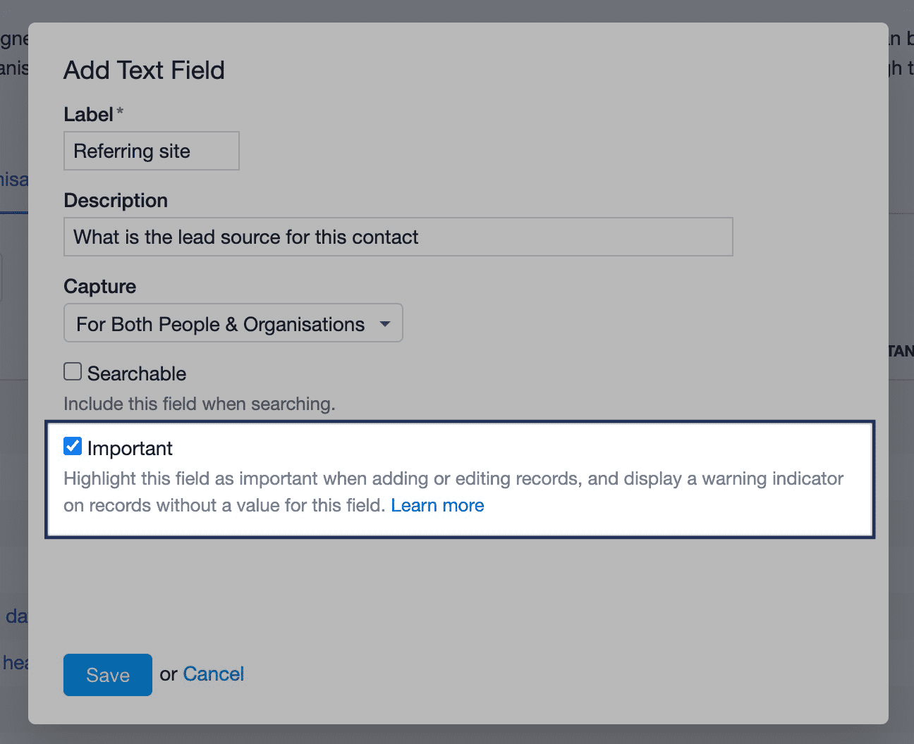 option to add important fields in account settings
