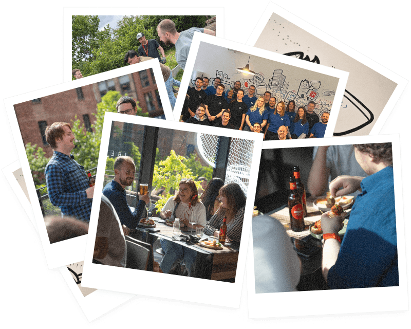 uma colagem de fotos polaroid da equipe Capsule em eventos sociais.