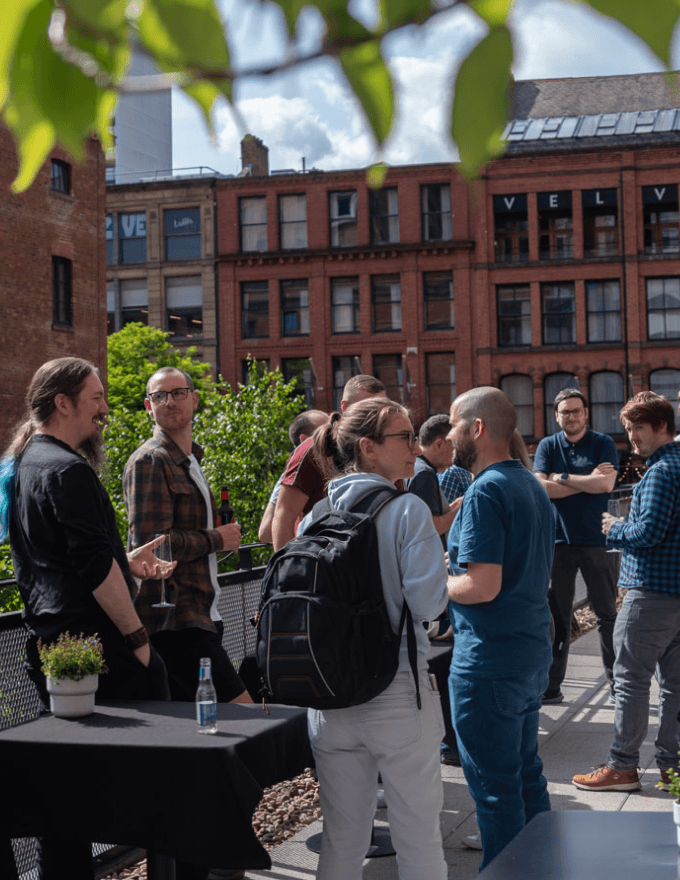 Capsule team members talking outside