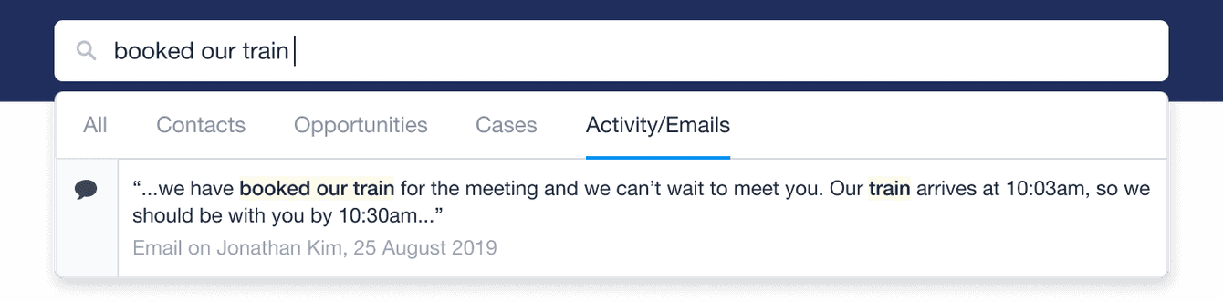 search for activity in the Capsule CRM search bar