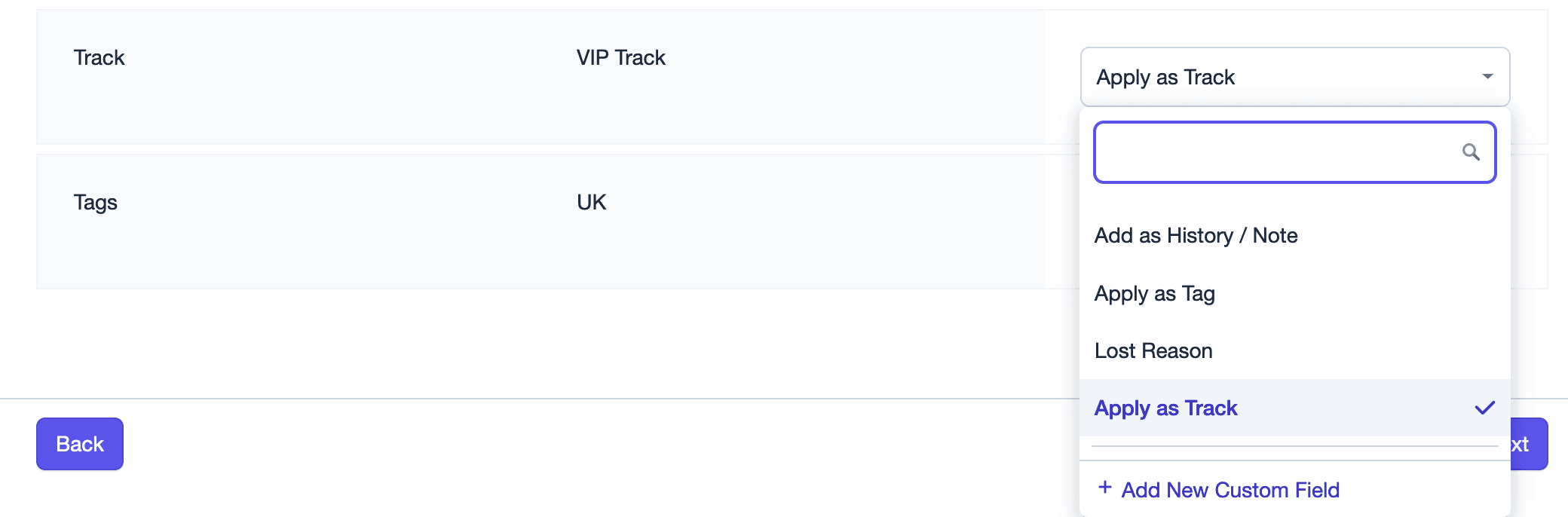 exemple d'application d'une piste lors de l'importation