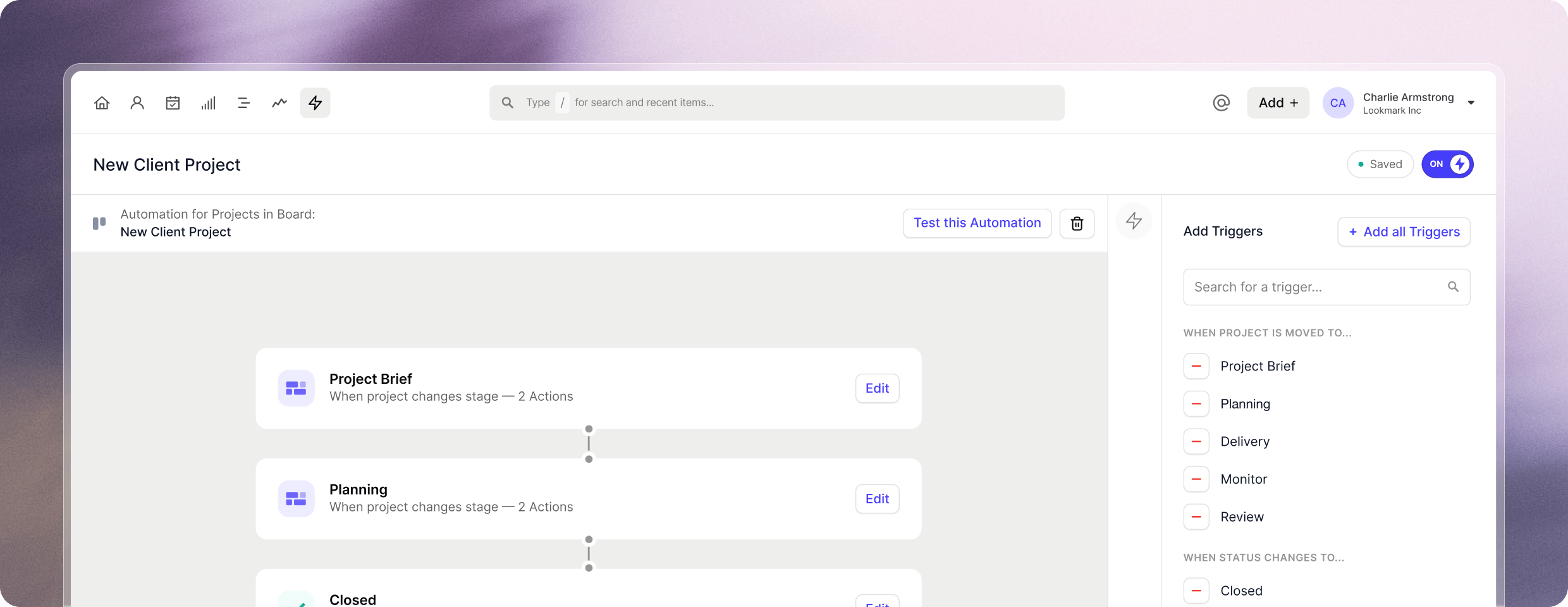 Capsule CRM - flux de travail pour l'automatisation des nouveaux clients montrant la création de tâches automatisées et la mise en place d'un suivi