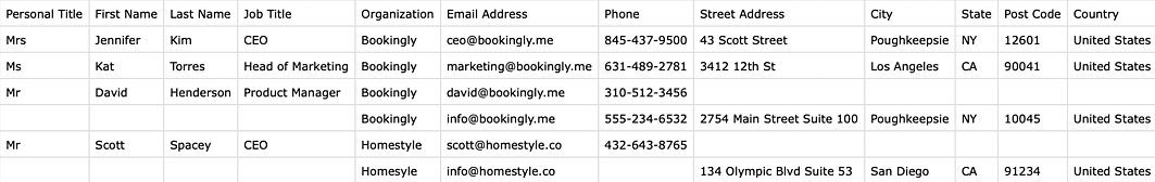 example of csv spreadsheet with contact data