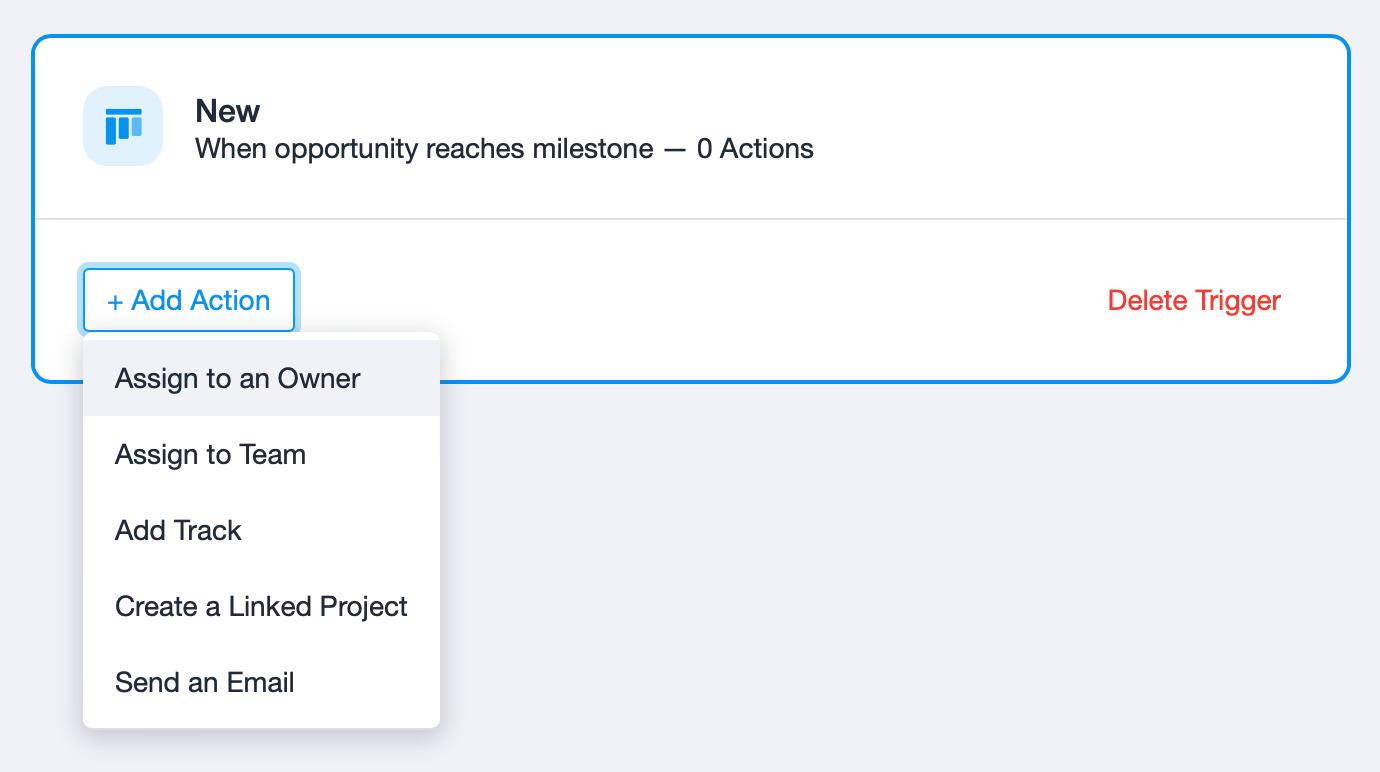 the actions available for a specific workflow automation trigger