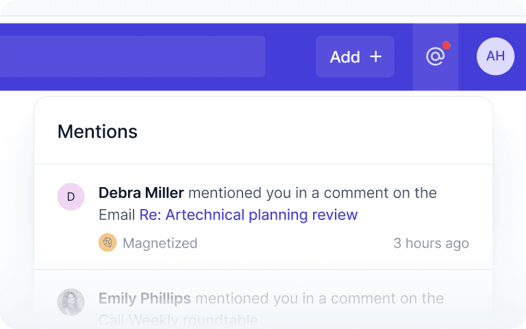 Os comentários ajudam-no a manter os seus dados e conversas centralizados num único local - onde a interação com o cliente já acontece: chega de mudar de plataformas e aplicações para obter respostas. Obtenha uma maior visibilidade dos aspectos mais importantes para poder fechar novos negócios de forma eficiente e oferecer um melhor serviço ao cliente.