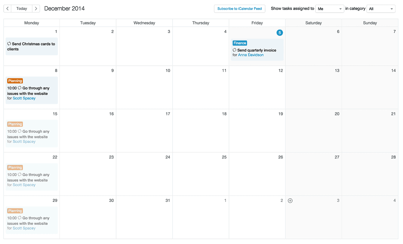 Forecasted tasks on the Capsule calendar