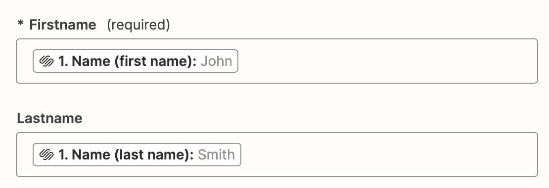 First and last name field being mapped in Zapier