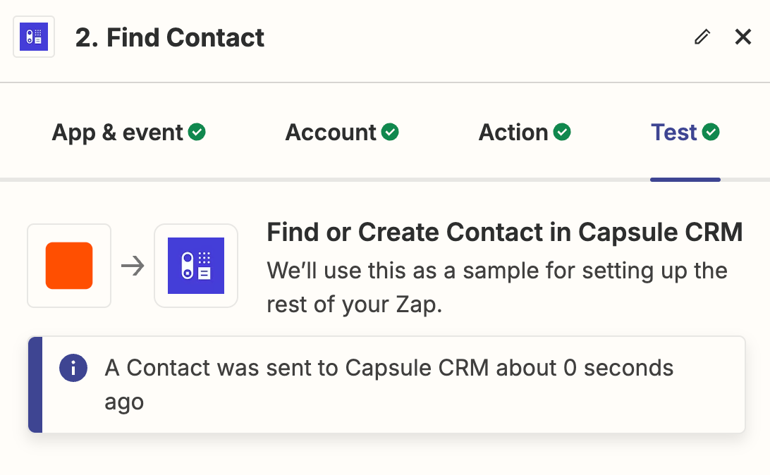 showing zapier test step completed