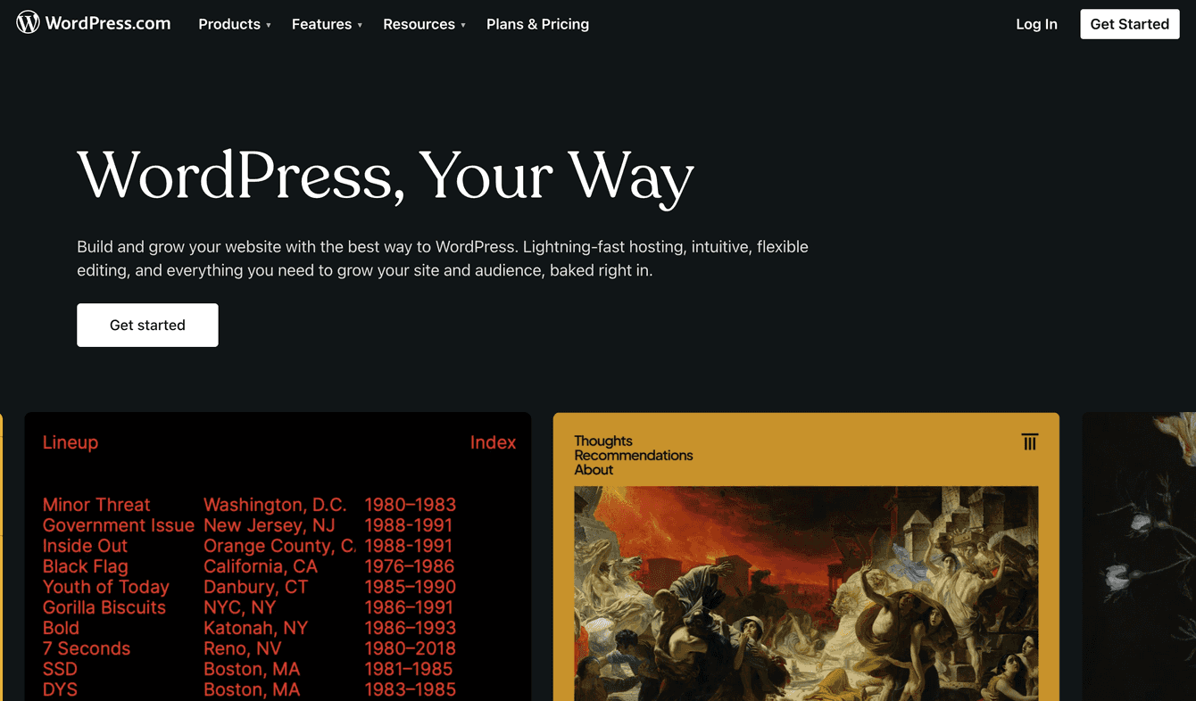 A screenshot of WordPress's website