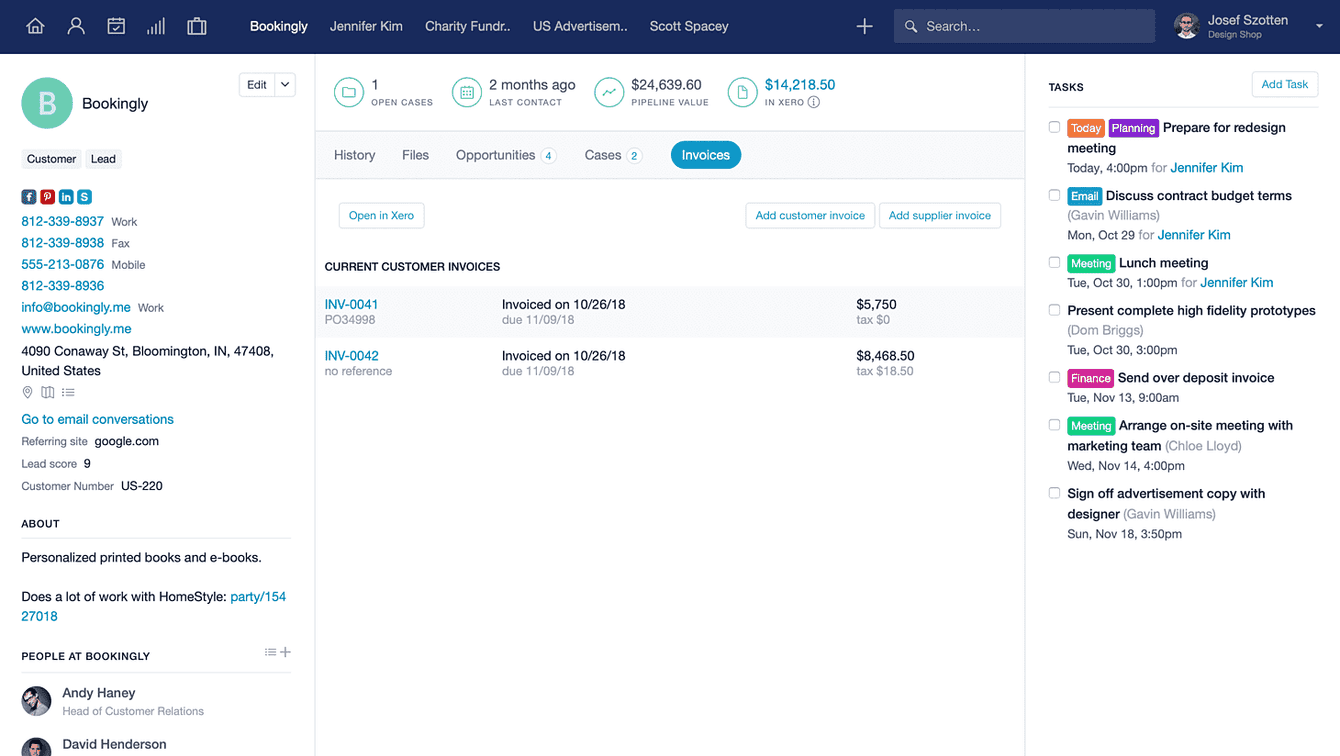 Xero invoice list with date and amount