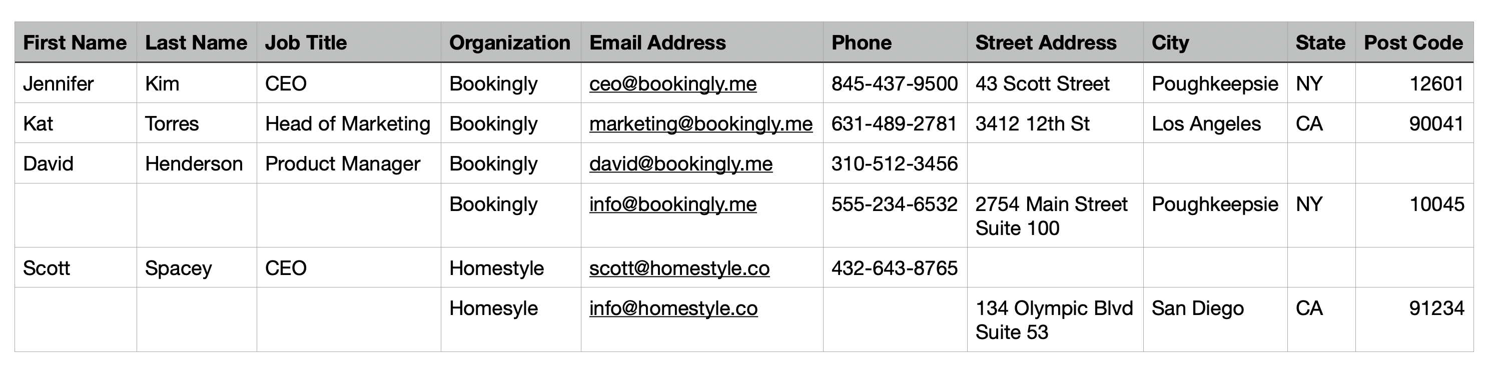 example of csv spreadsheet with contact data