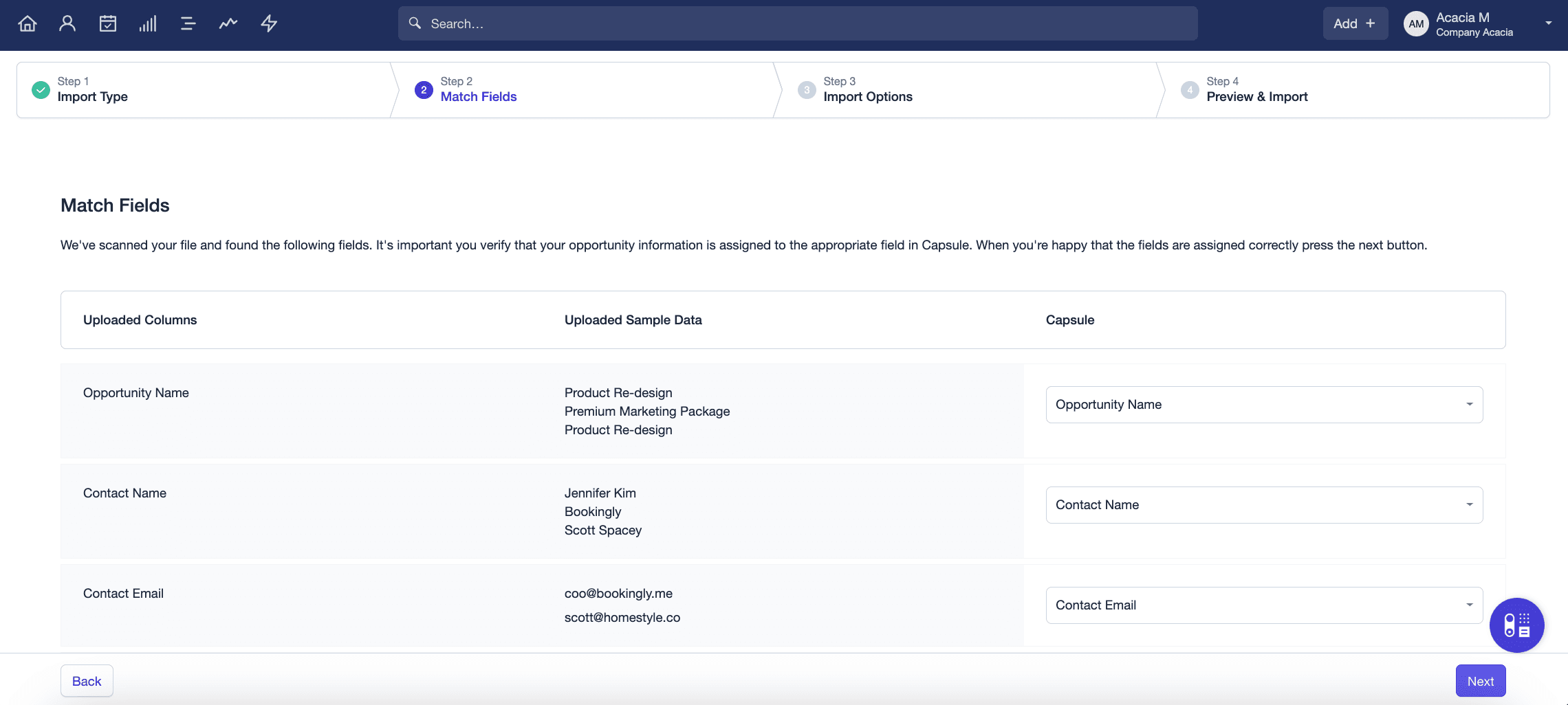 Showing mapping step of Opportunity Import