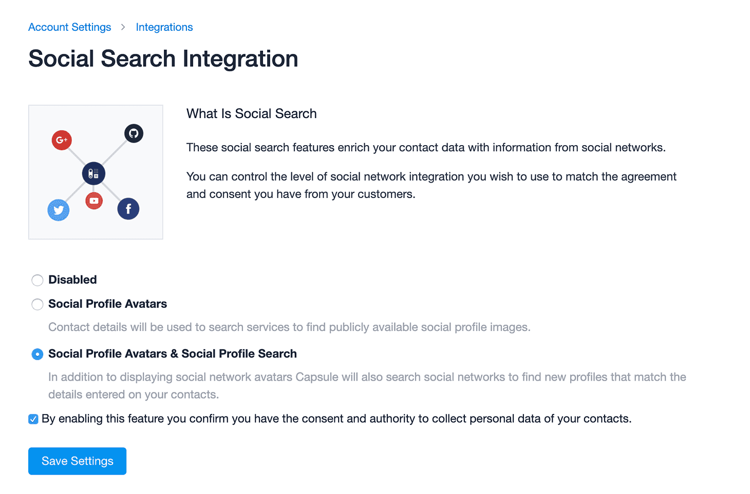 Options for enabling social search integration