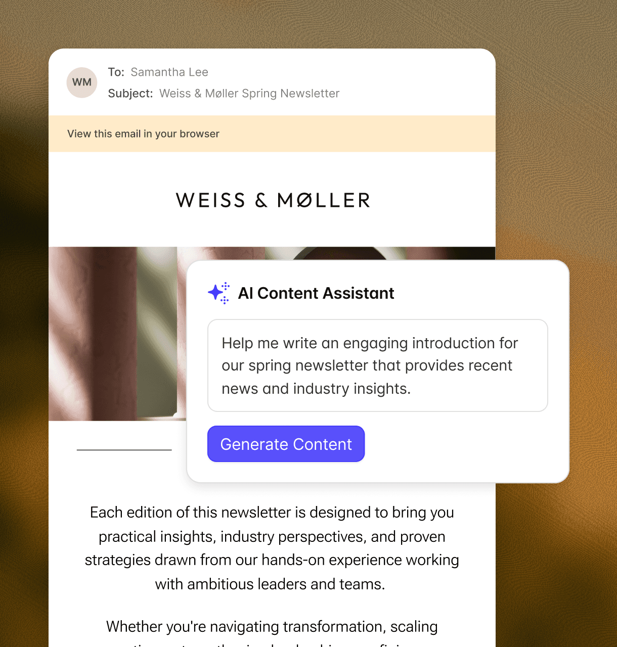 Transpond AI Content Assistant: prompt field to generate an email for quick follow-ups.