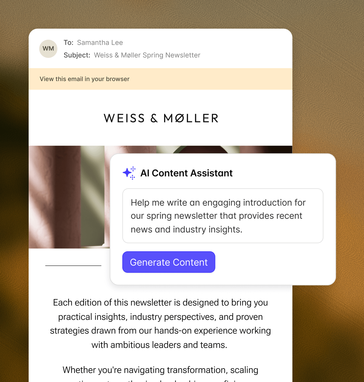 Transpond AI Content Assistant: prompt field to generate an email for quick follow-ups.