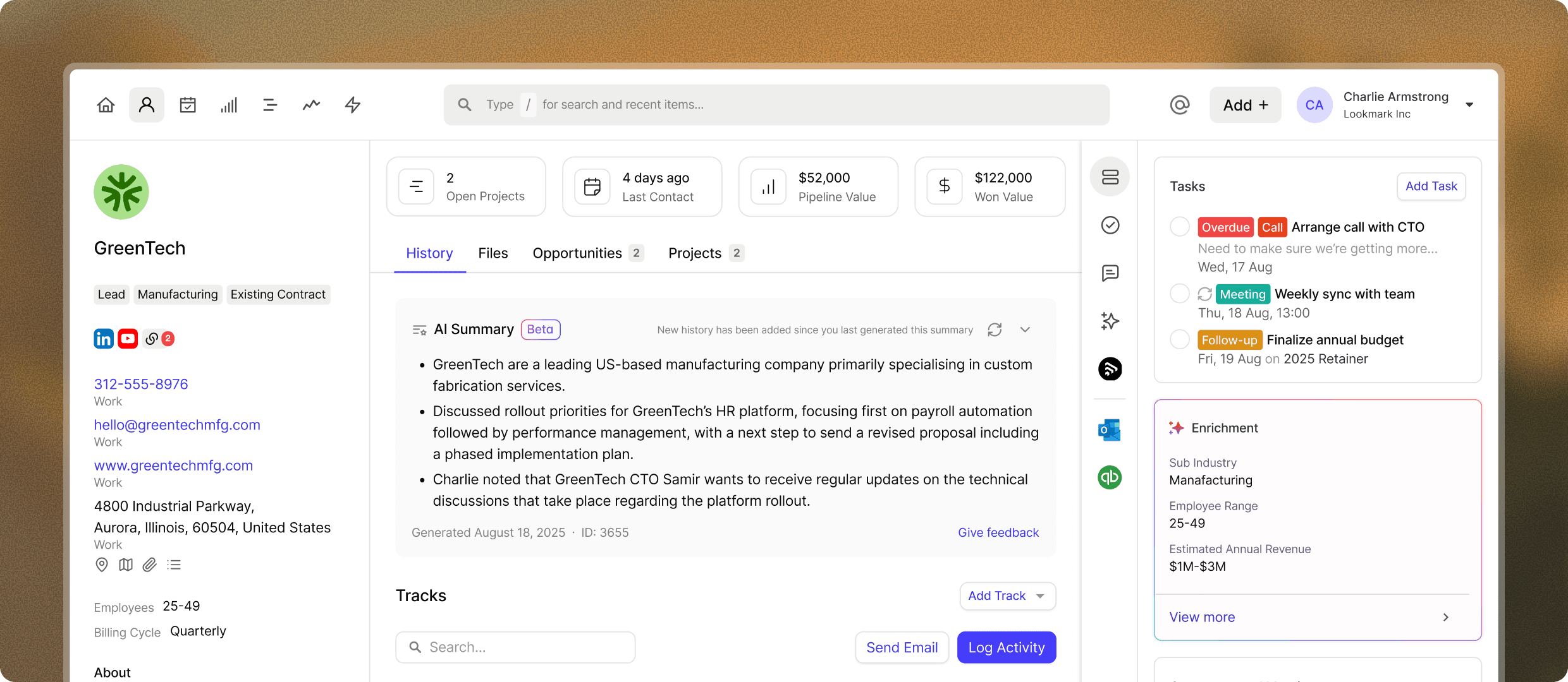 Resúmenes de inteligencia artificial de Capsule CRM