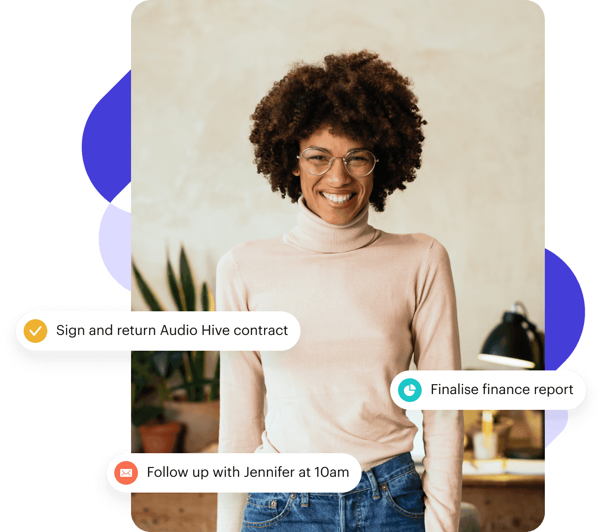 Capsule CRM contact record showing company details, tasks, and recent activity timeline.